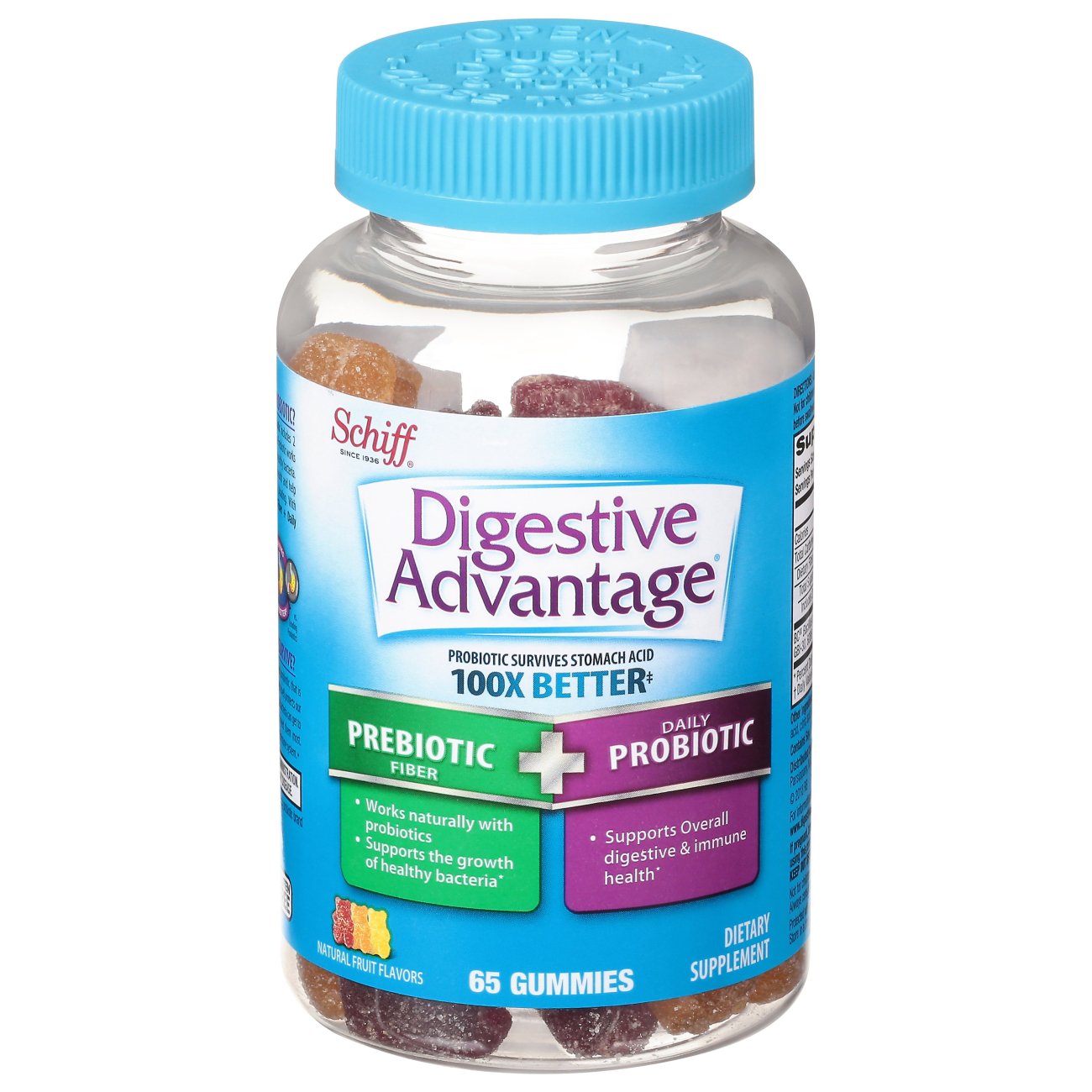 Schiff Digestive Advantage Natural Fruit Flavors Probiotic Gummies Plus