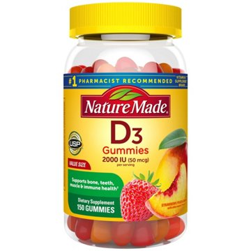 Nature Made Vitamin D3 Adult Gummies Strawberry Peach and Mango Value Size, 150 ct