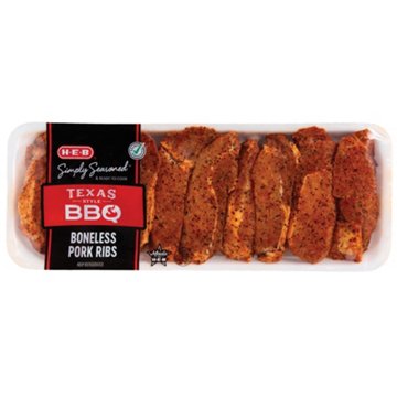H-E-B Simply Seasoned Boneless Pork Ribs - Texas-Style BBQ, Avg. 2.0 lbs