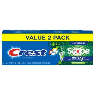 Crest Complete + Scope Outlast Whitening Toothpaste - Long Lasting Mint, 2 Pk, 10.8 oz