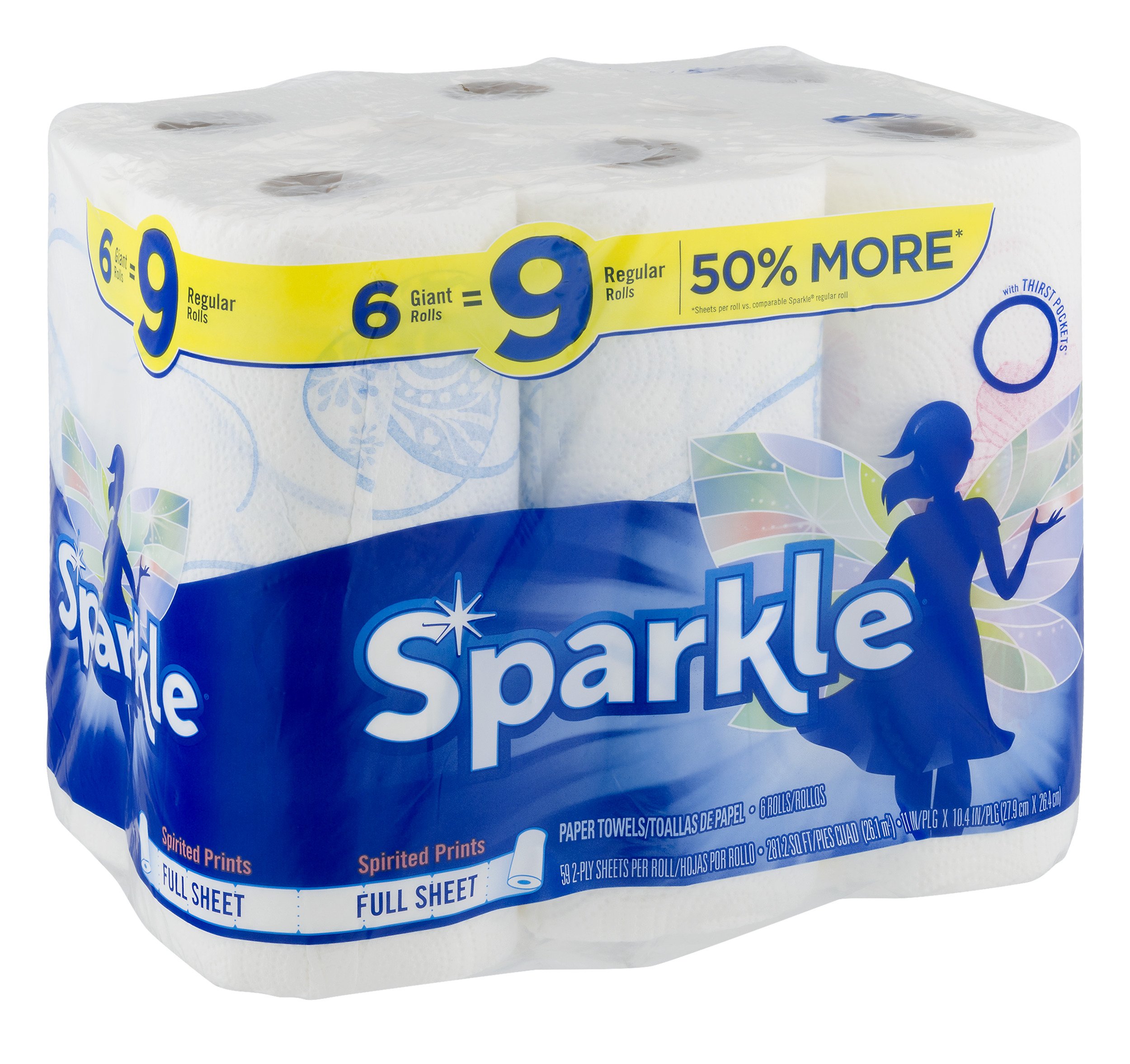 6 Family Rolls Sparkle ® Paper Towels Full Sheet Print.