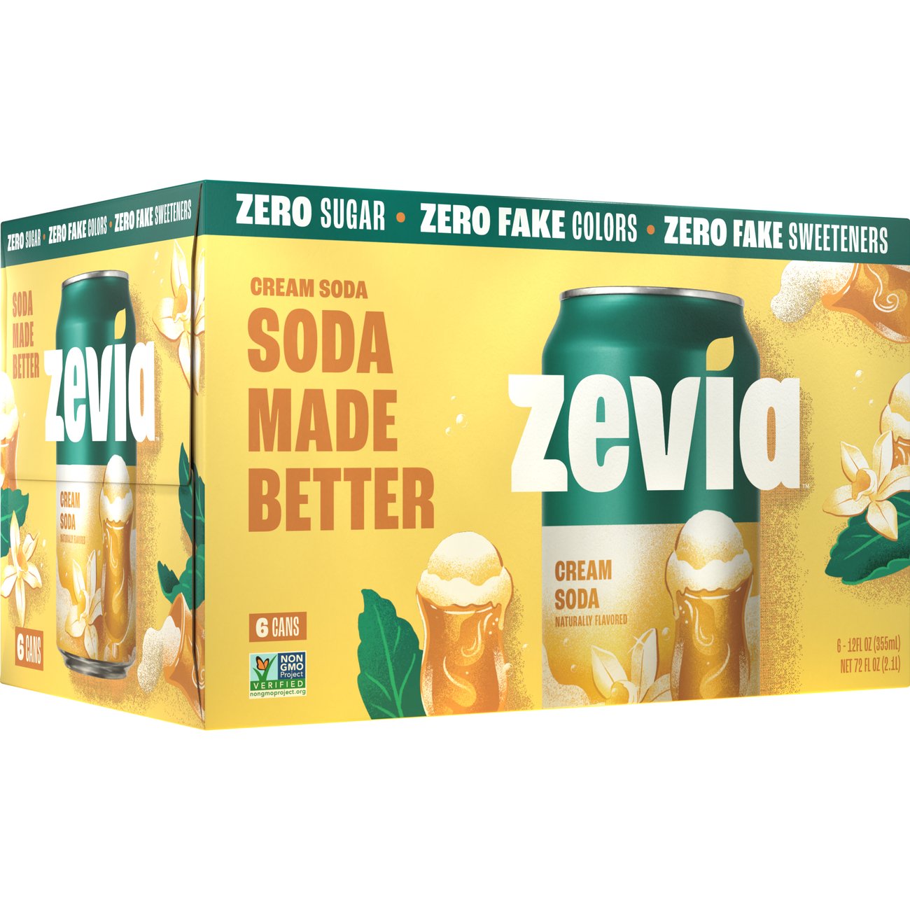 Zevia Zero Sugar Cream Soda 6 pk Cans, 12 oz