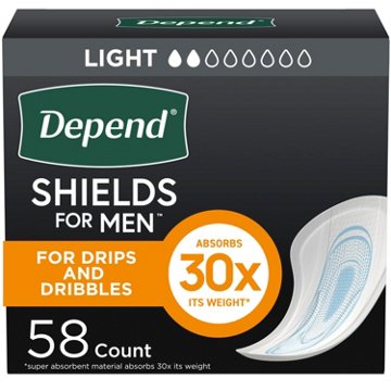 Depend Shields Incontinence Pads for Men - Light, 58 ct