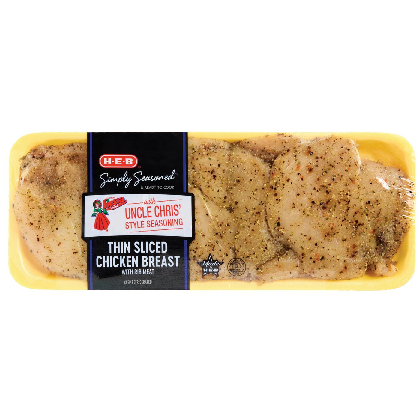 H-E-B Simply Seasoned Uncle Chris' Thin Sliced Chicken Breasts; image 1 of 2