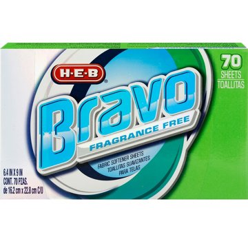 H-E-B Bravo Free & Clear Fabric Softener Dryer Sheets, 70 ct