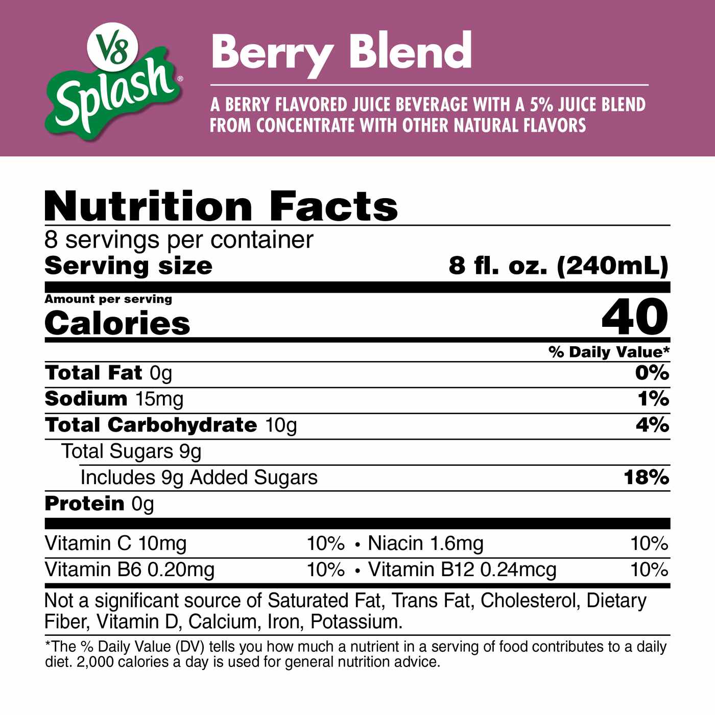 V8 Splash Berry Blend Flavored Juice Beverage; image 3 of 6