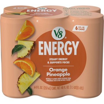 V8 Energy Orange Pineapple Juice Energy Drink 6 pk Cans
