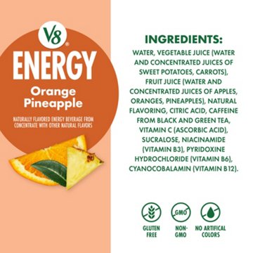 V8 Energy Orange Pineapple Juice Energy Drink 6 pk Cans