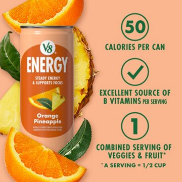 V8 Energy Orange Pineapple Juice Energy Drink 6 pk Cans