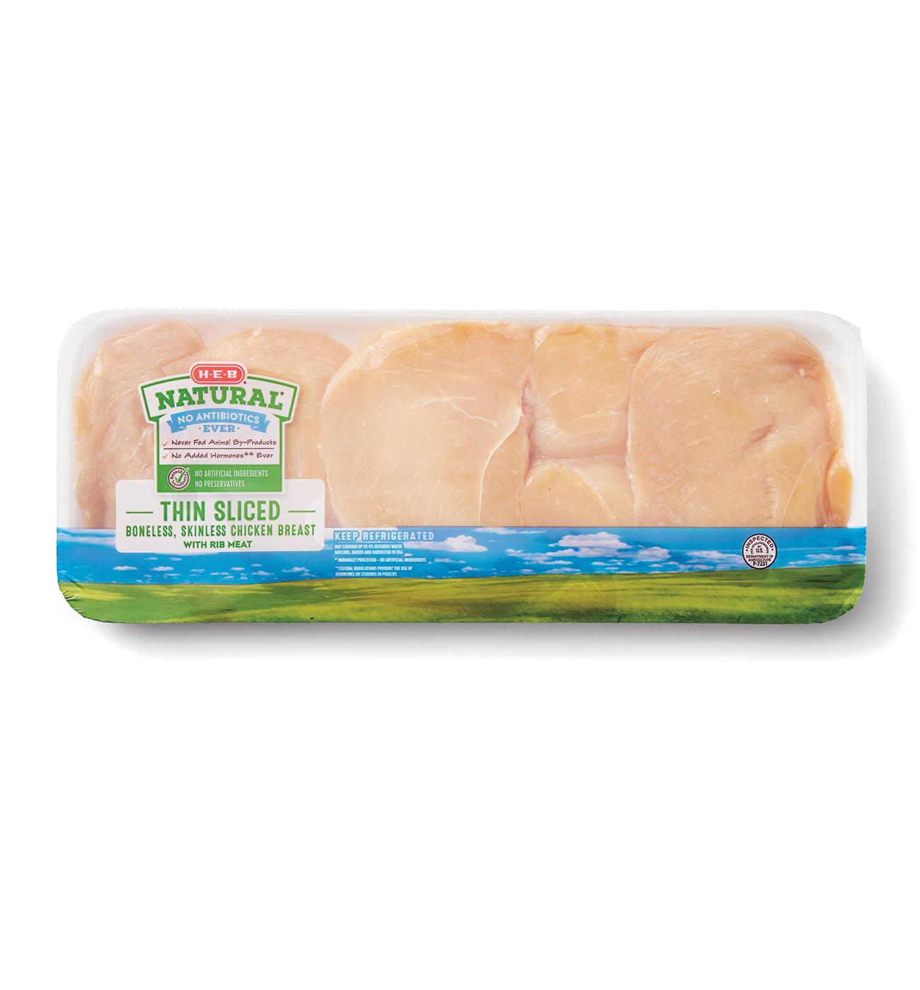 H-E-B Natural Boneless Chicken Breast, Thin Sliced; image 1 of 4