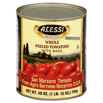 Alessi Whole Peeled San Marzano Tomatoes with Basil, 28 oz