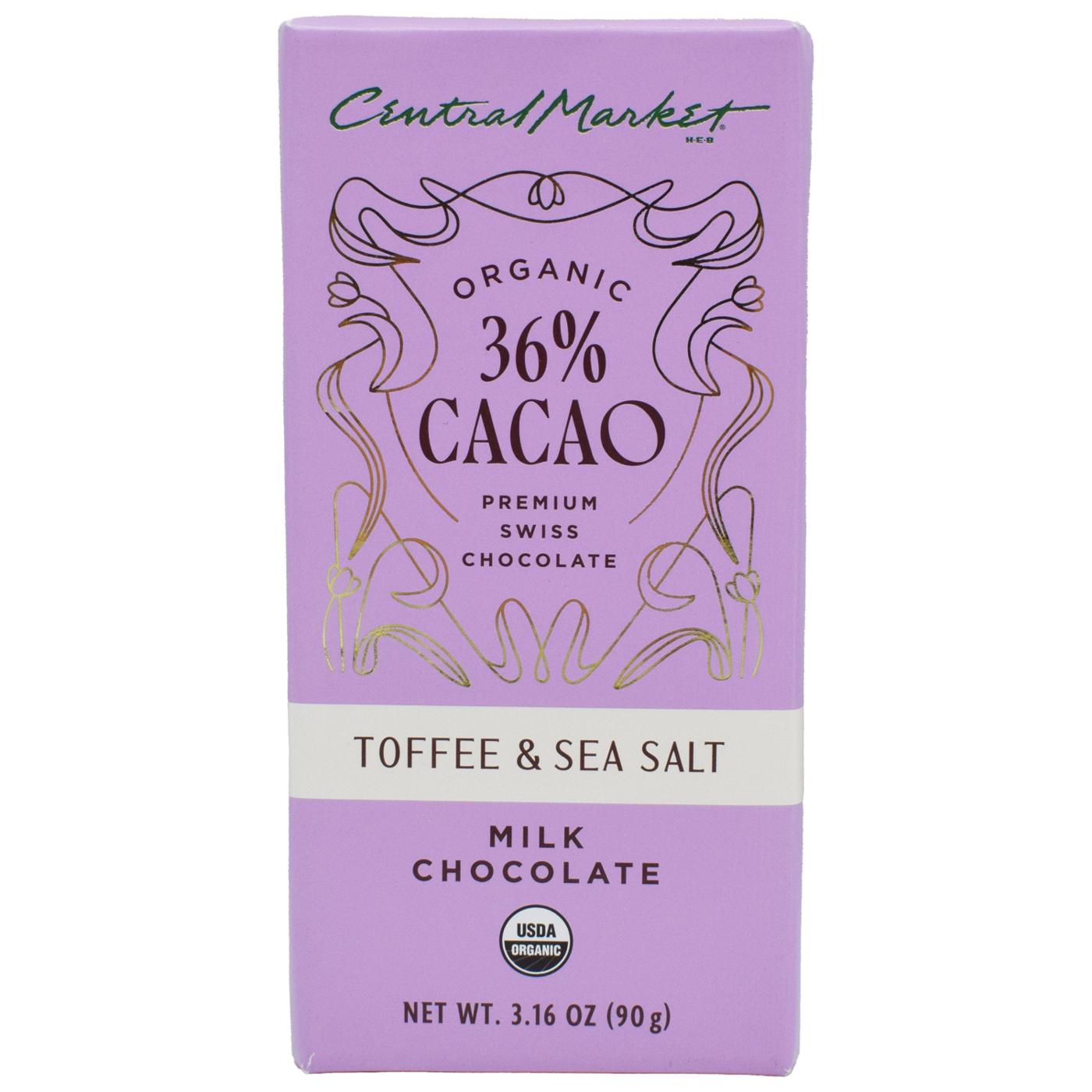 Central Market Organic 36% Cacao Milk Chocolate Bar - Toffee & Sea Salt; image 1 of 2