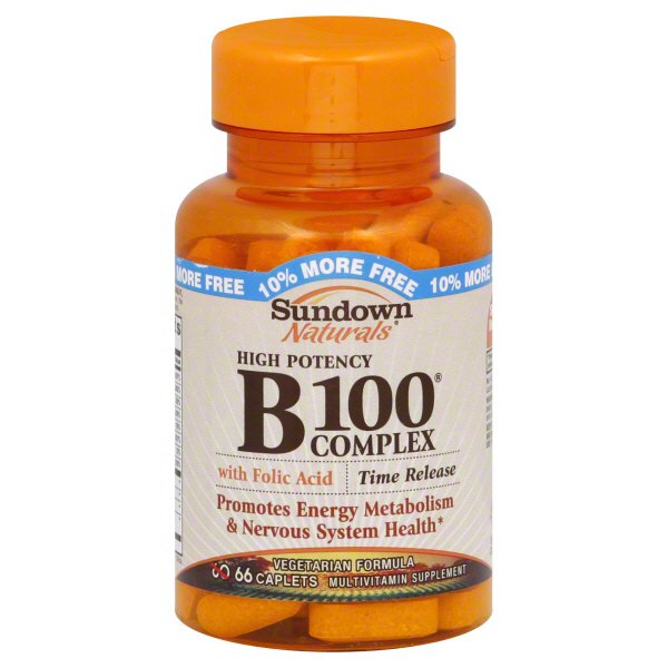 Sundown Naturals Vitamin B100 Complex High Potency Time Release Caplets ...