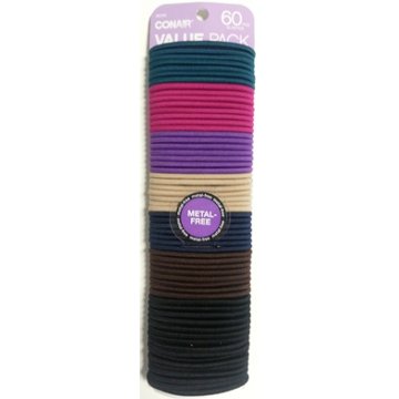 Conair Assorted Dark Colors Elastic Ponytail Holders, 60 CT
