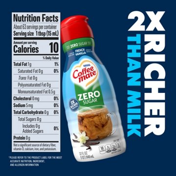 Nestle Coffee Mate Zero Sugar Liquid Coffee Creamer - French Vanilla , 32 oz