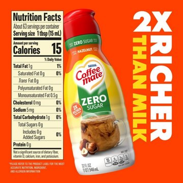 Nestle Coffee Mate Zero Sugar Liquid Coffee Creamer - Hazelnut, 32 oz