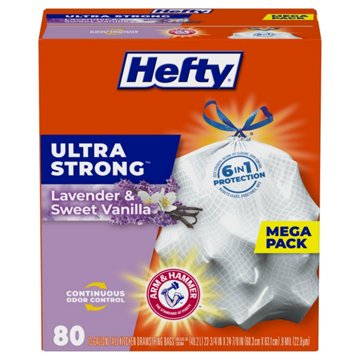 Hefty Ultra StrongTall Kitchen Drawstring Trash Bags, 13 Gallon -  Lavender & Sweet Vanilla Scent, 80 ct