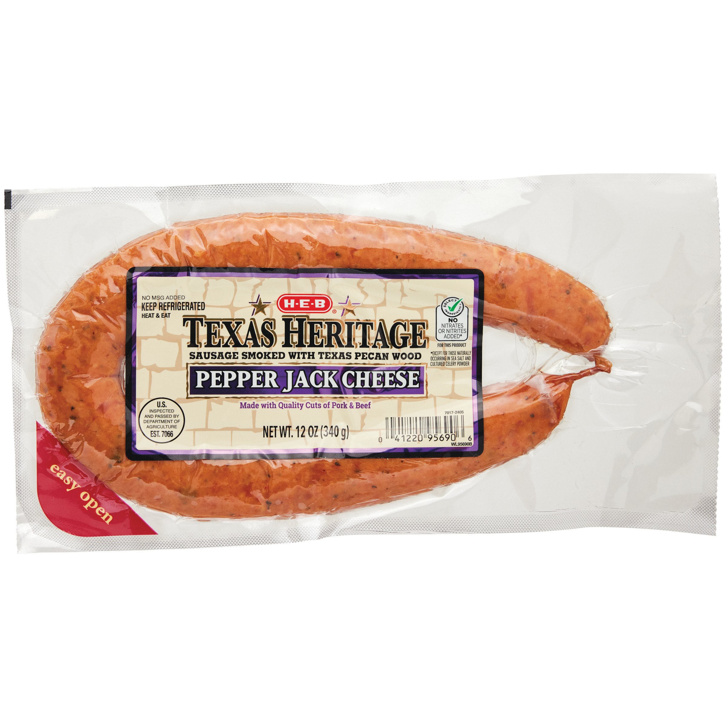 H E B Texas Heritage Pork And Beef Smoked Sausage Pepper Jack Cheese Shop Sausage At H E B