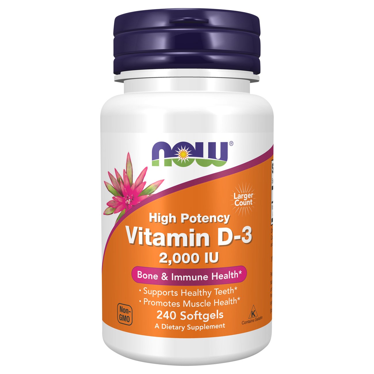 NOW Vitamin D-3 2000 IU Softgels, 240 ct