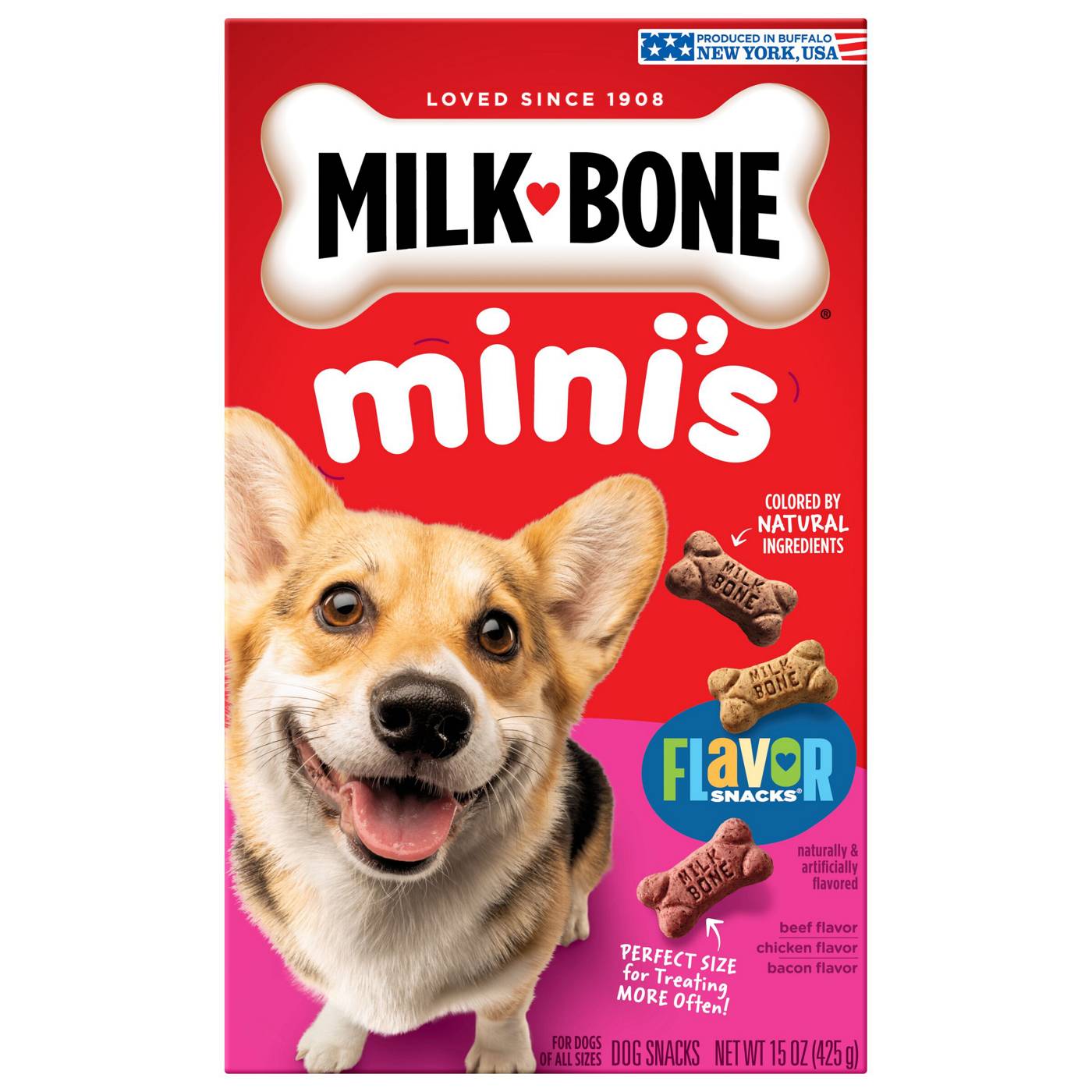 MilkBone Mini's Flavor Beef Chicken Bacon Dog Snacks; image 1 of 3
