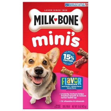 MilkBone Mini's Flavor Beef Chicken Bacon Dog Snacks, 15 oz