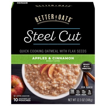 Better Oats Steel Cut Instant Oatmeal - Apples & Cinnamon, 10 ct