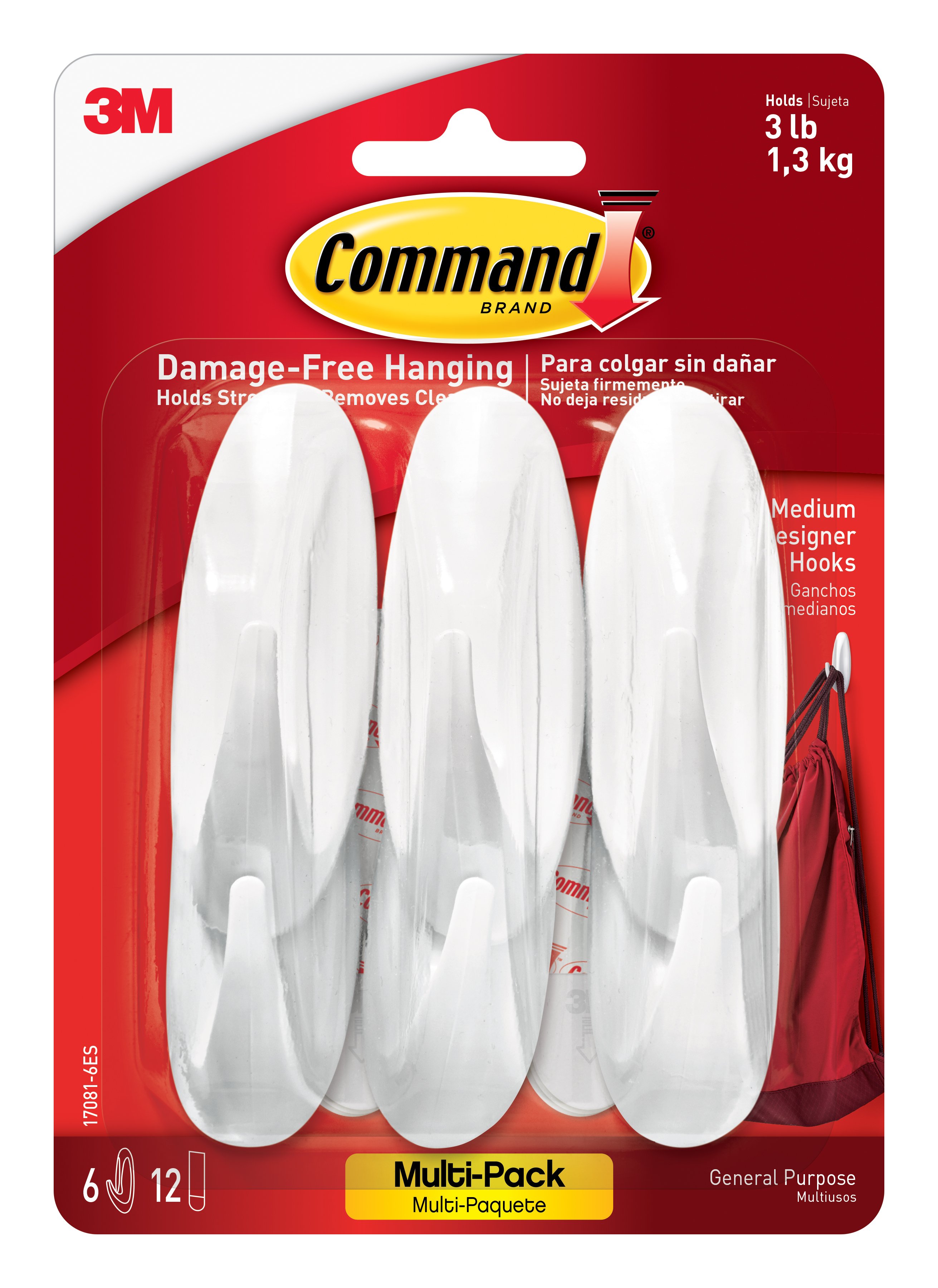 Command 4 Pack 3M Size Medium Damage Free Hanging Holds 12 lbs Lot of 4 b 