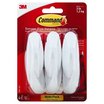 Command Medium Designer Hooks - White, 6 pk