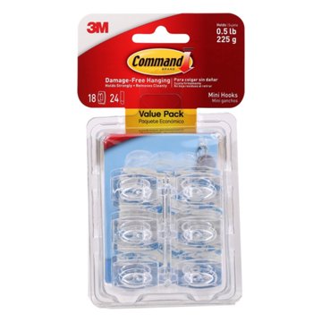 Command Mini Hooks - Clear, 18 pk