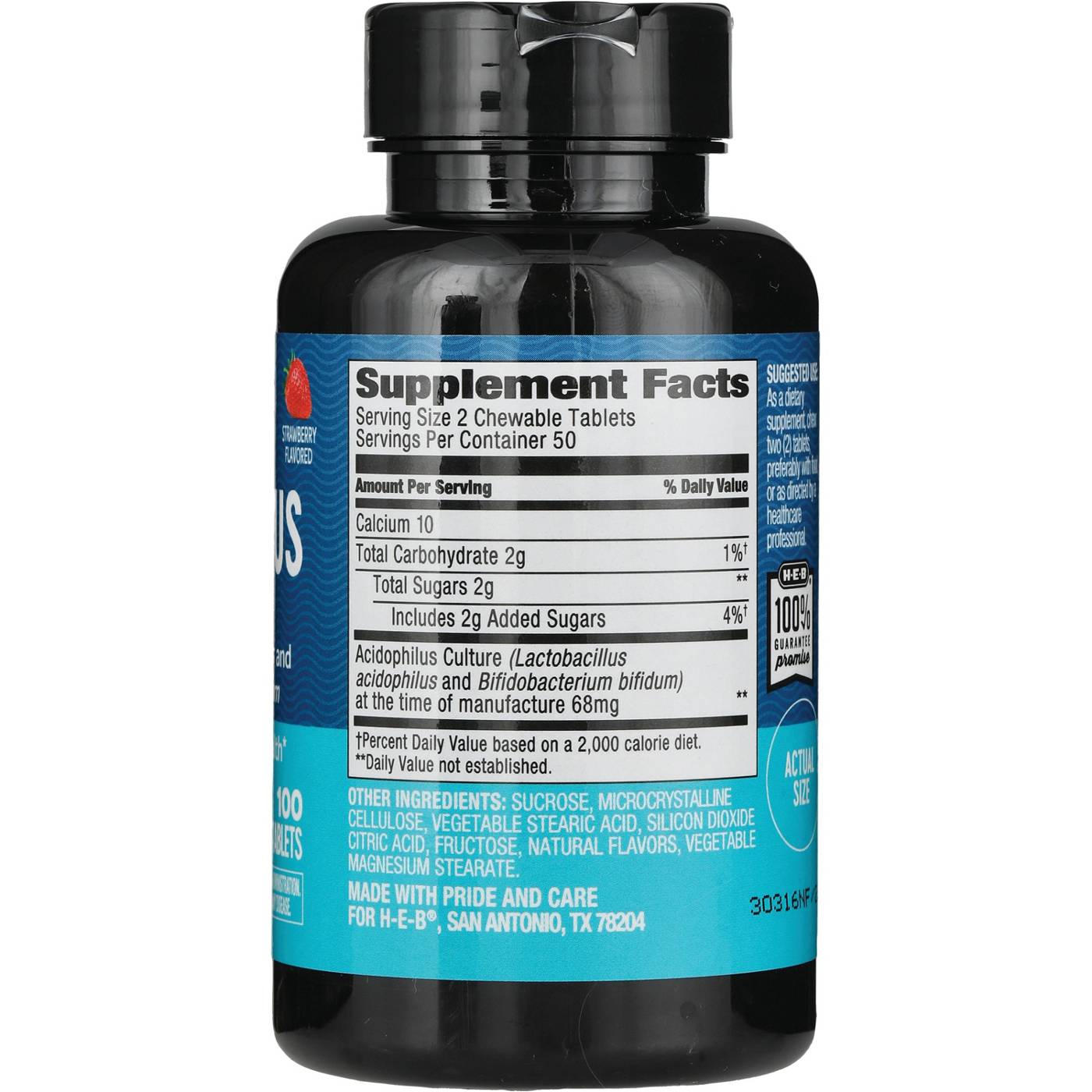 H-E-B Acidophilus Chewable 68mg Probiotic Tablets - Strawberry; image 2 of 2