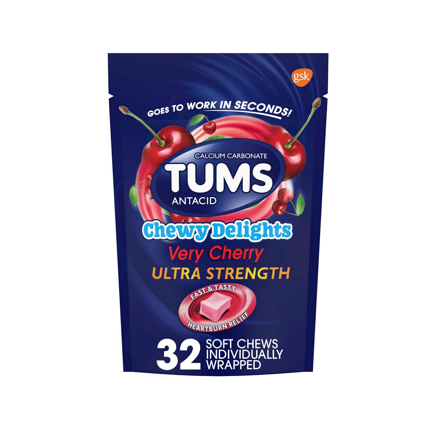 Tums Chewy Delights Ultra Strength Antacid Soft Chews for Heartburn Relief, Very Cherry; image 1 of 6