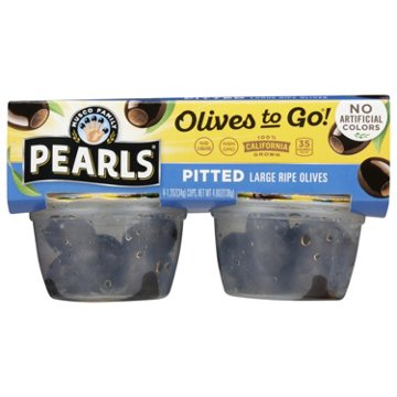 Musco Family Olive Co. Pearls Ripe Black Large Pitted California Olives To Go Cups!, 4 ct