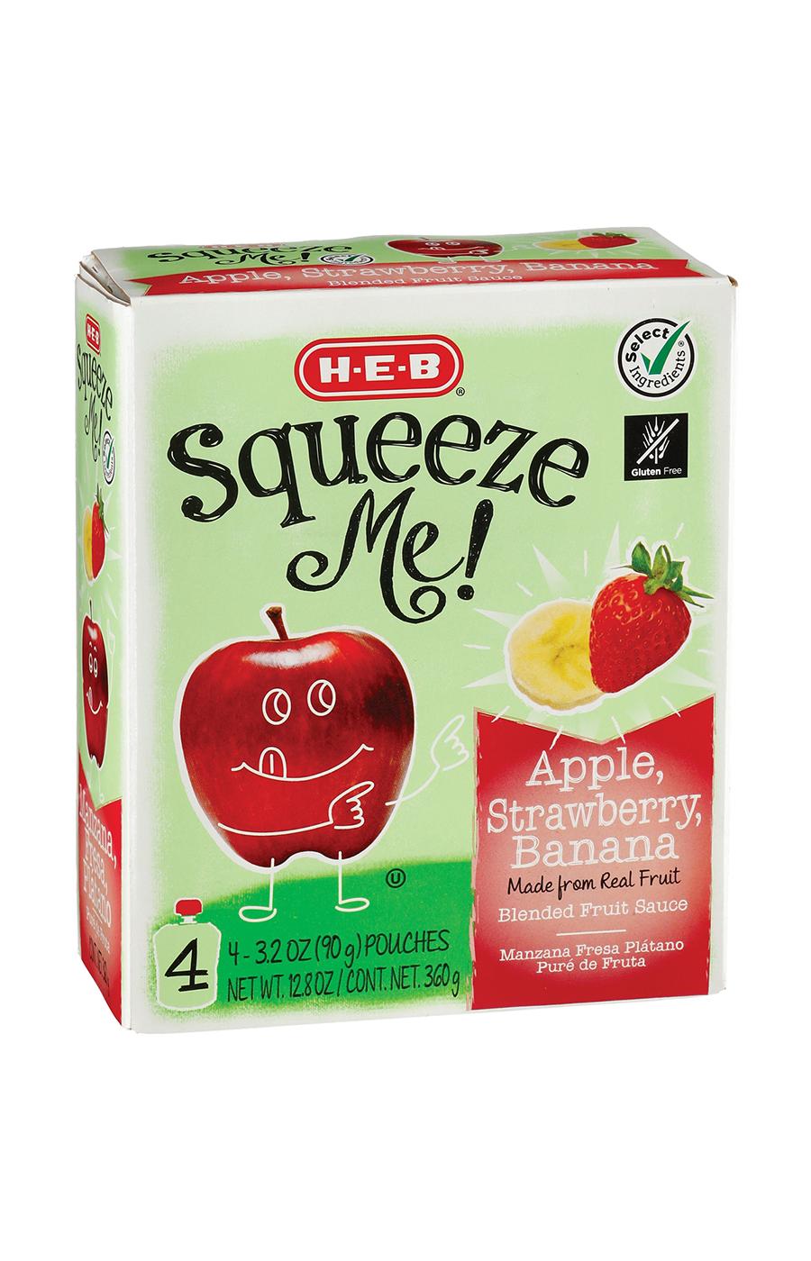 H-E-B Squeeze Me! Apple Strawberry Banana Applesauce Pouches; image 1 of 2