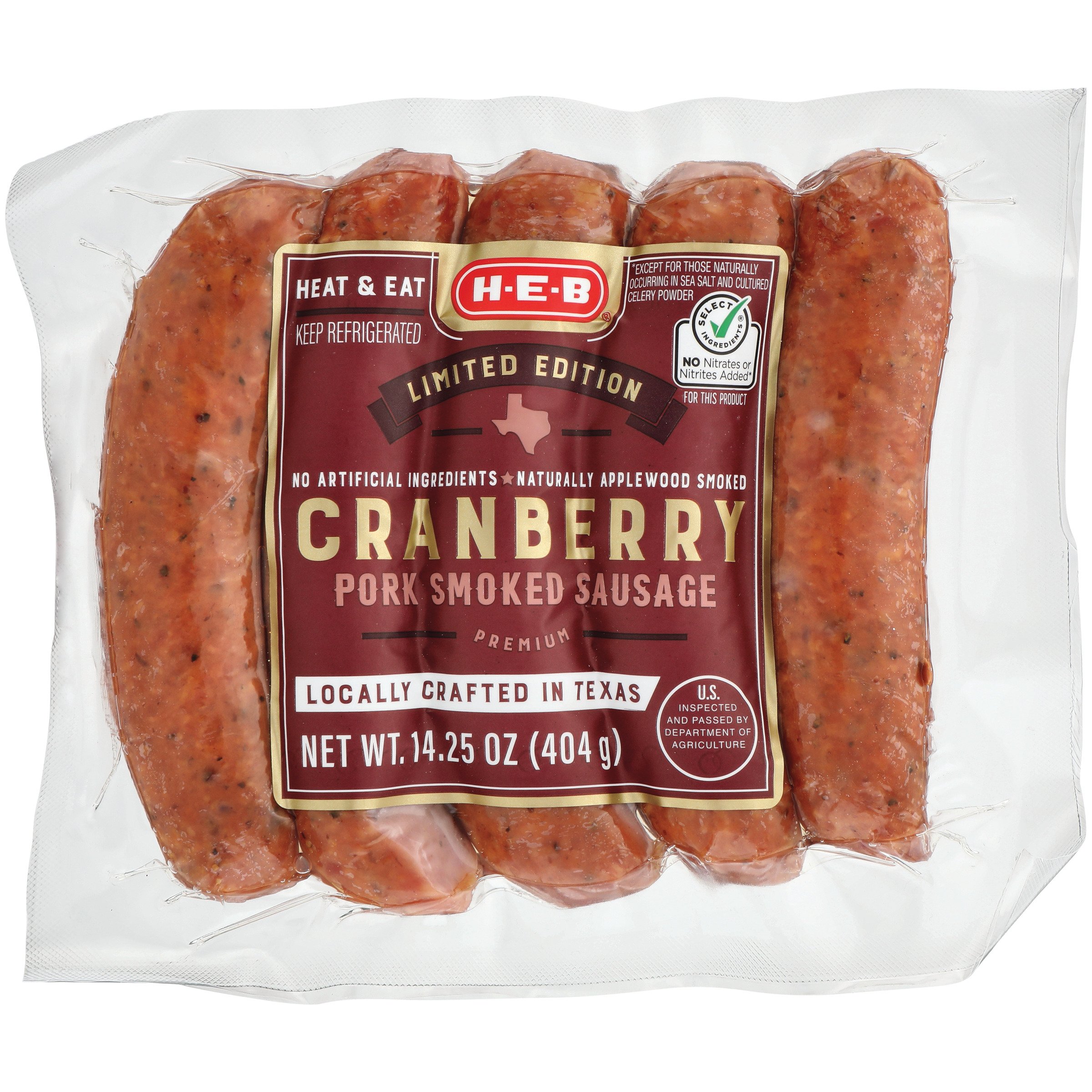 H E B Applewood Cranberry Pork Smoked Sausage Shop Sausage At H E B