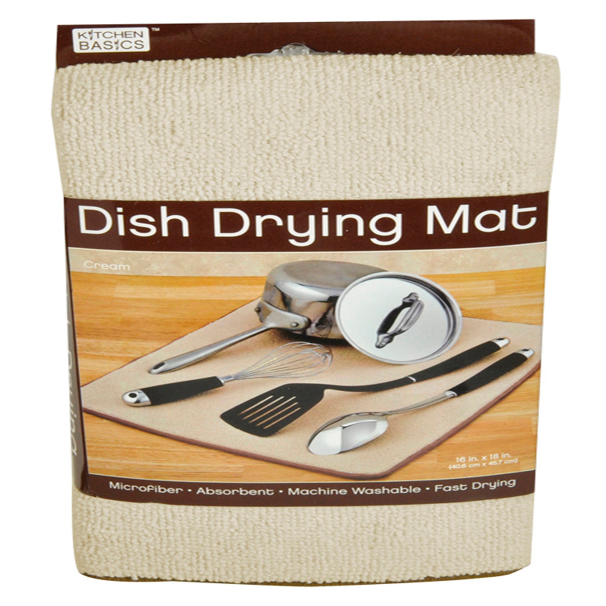 Kitchen Basics, Reversible Microfiber Dish Drying Mat, Cream, 16 x 18