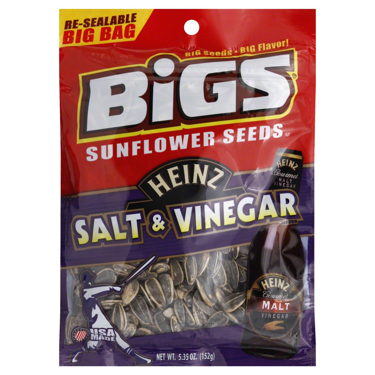 Bigs Heinz Salt And Vinegar Flavor Sunflower Seeds Re-sealable Big Bag ...