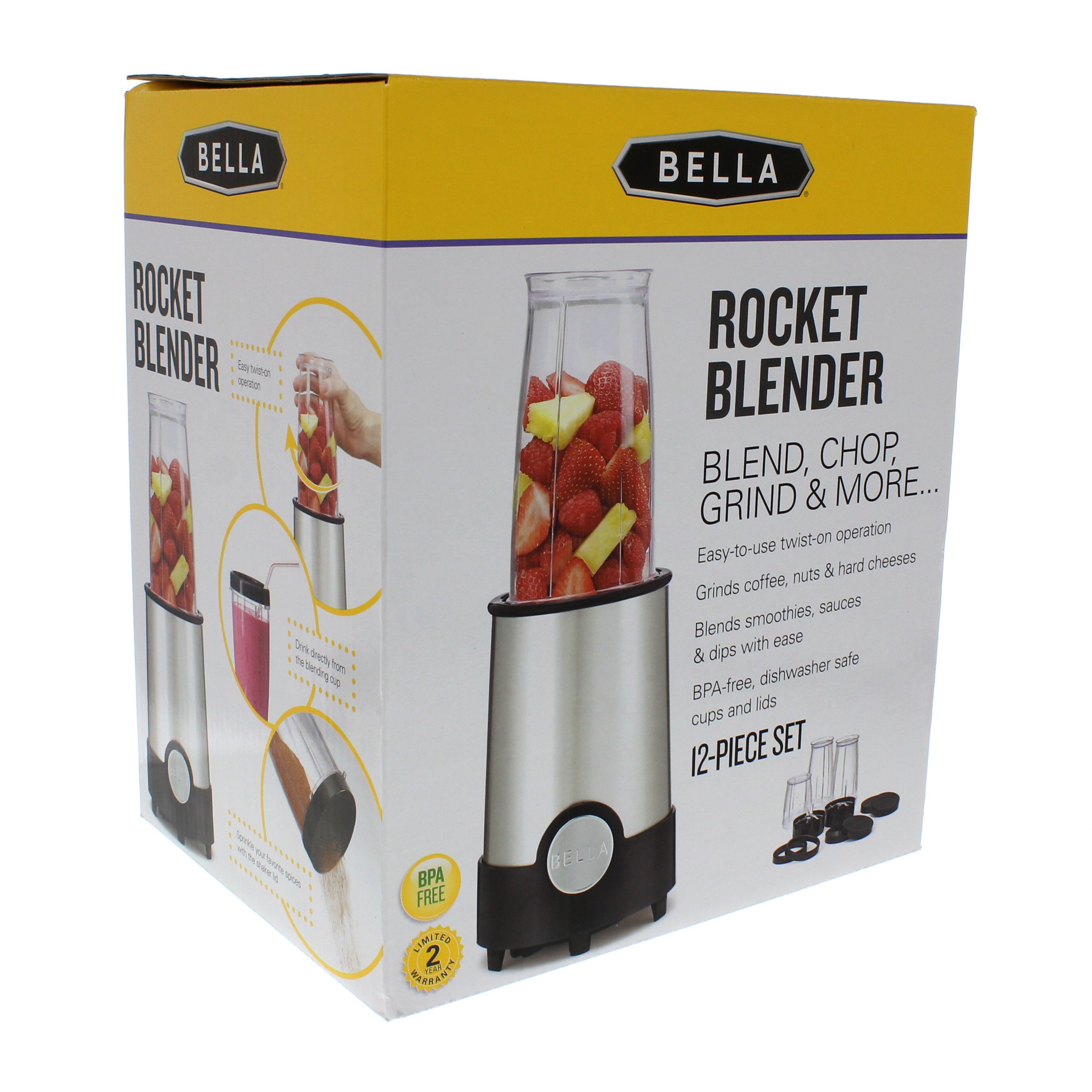 Bella 12 Piece Rocket Blender - Stainless Steel