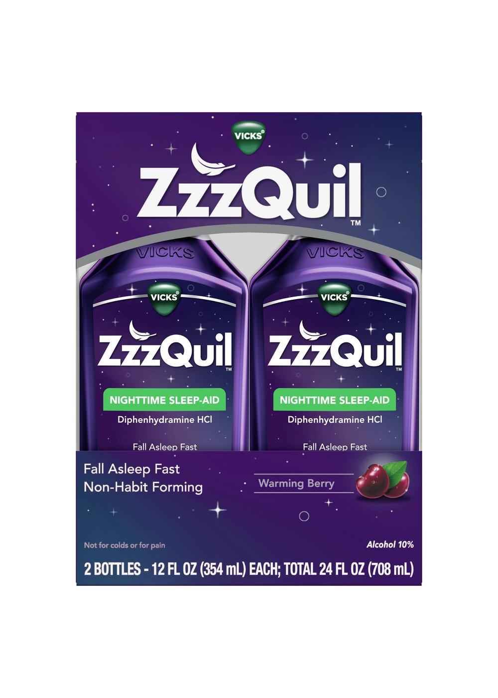 Vicks ZzzQuil Nighttime Sleep Aid Liquid - Warming Berry 2 pk; image 1 of 8