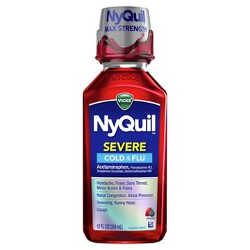 Vicks NyQuil SEVERE Cold & Flu Relief Liquid, Over-the-Counter Medicine, Powerful Multi-Symptom Nighttime Relief, Berry Flavor