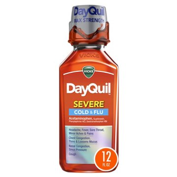 Vicks DayQuil SEVERE Cough, Cold & Flu Multi-Symptom Relief Liquid, Original Flavor, 12 oz