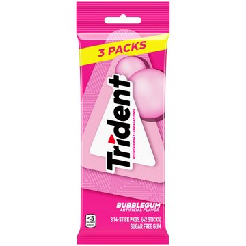 Trident Bubblegum Sugar Free Chewing Gum, 3 pk, 42 pc