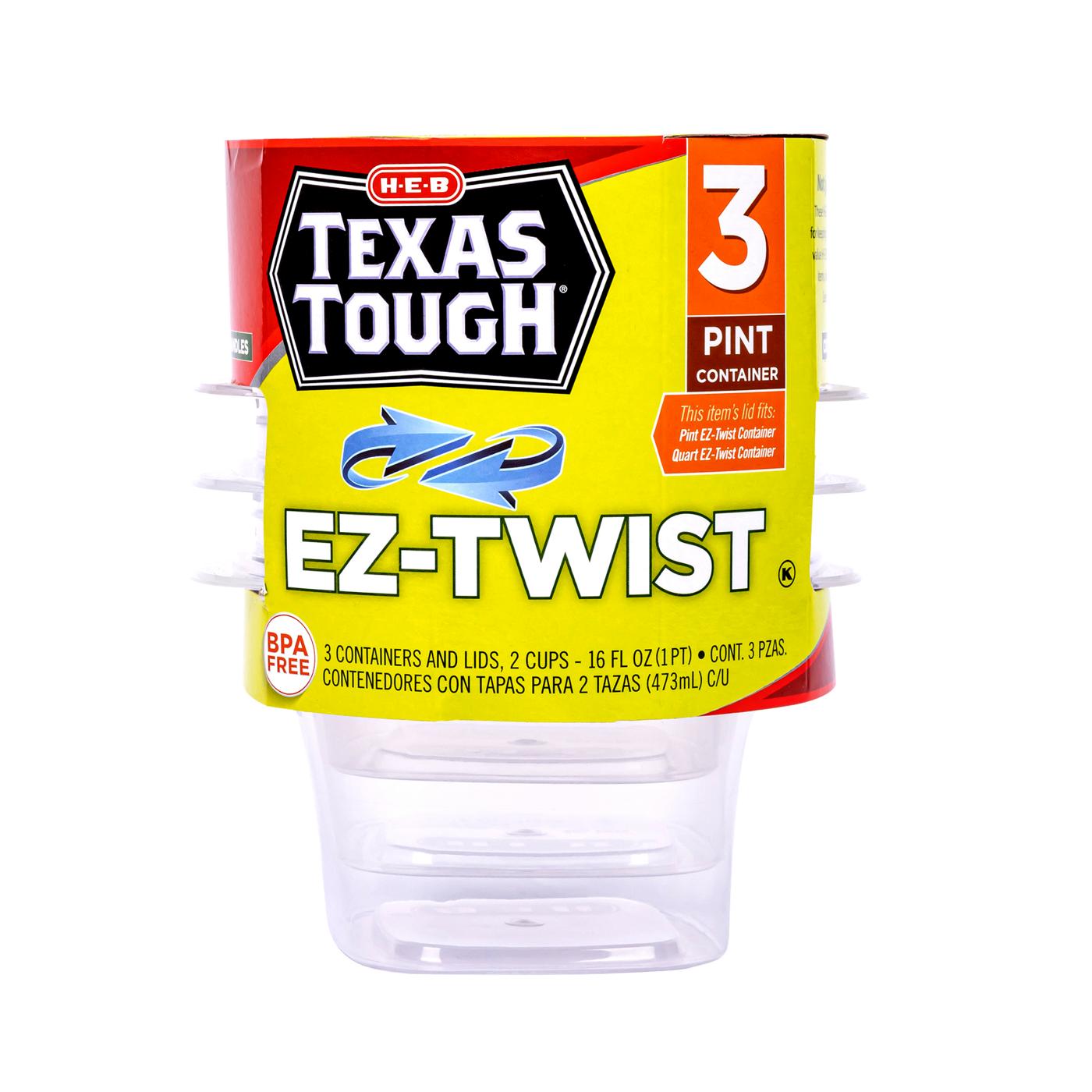 H-E-B Texas Tough EZ-Twist Food Storage Containers & Lids, 3 pk; image 1 of 6