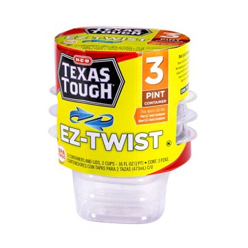 H-E-B Texas Tough EZ-Twist Food Storage Containers & Lids, 3 pk, 16 oz