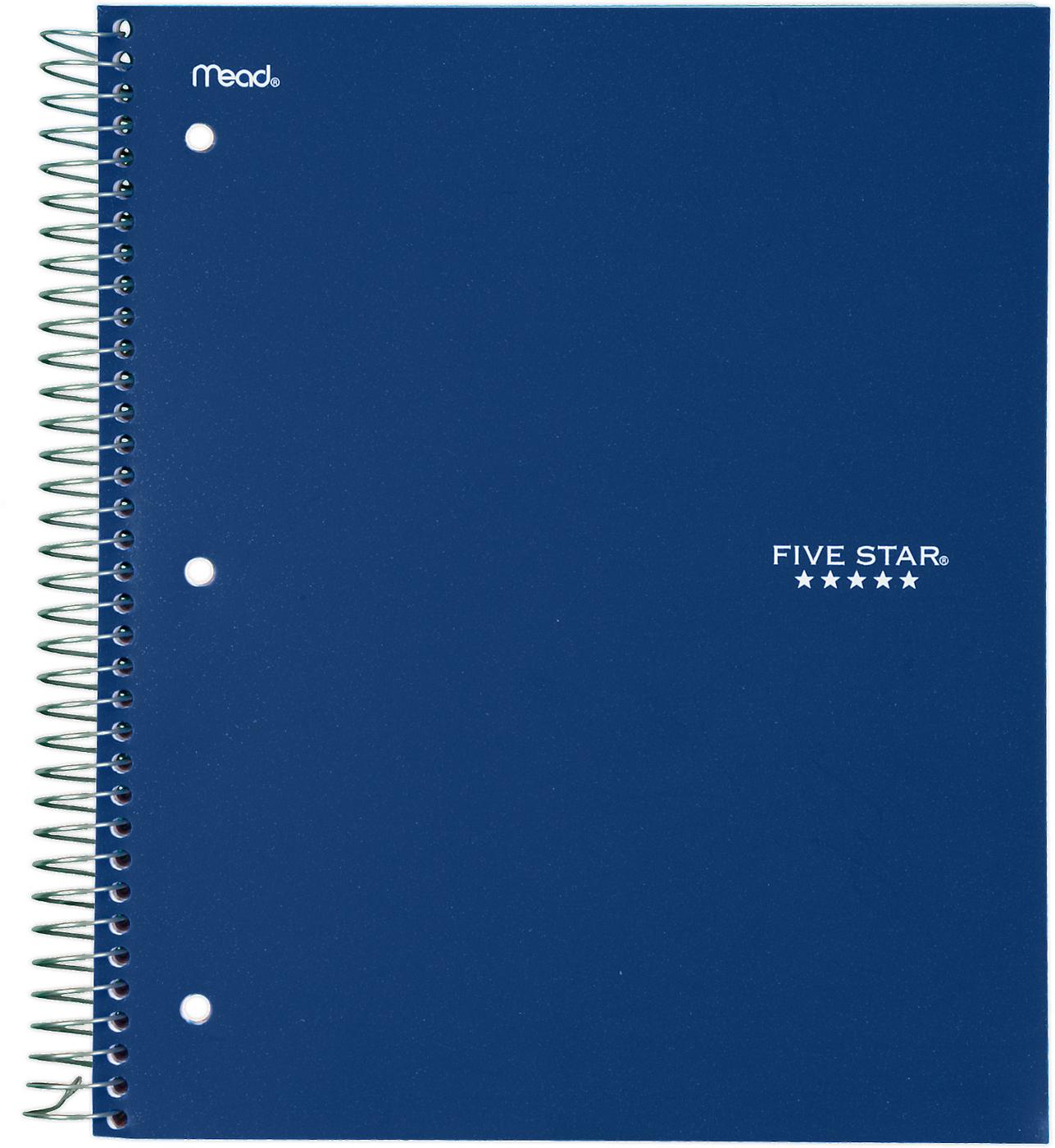 FIVE STAR Wirebound Notebook, 5 Subject, Wide Ruled, Assorted Colors ...