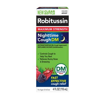 Robitussin Maximum Strength Nighttime Cough DM, Cough Medicine for Adults, Berry Flavor