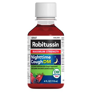 Robitussin Maximum Strength Nighttime Cough DM, Cough Medicine for Adults, Berry Flavor