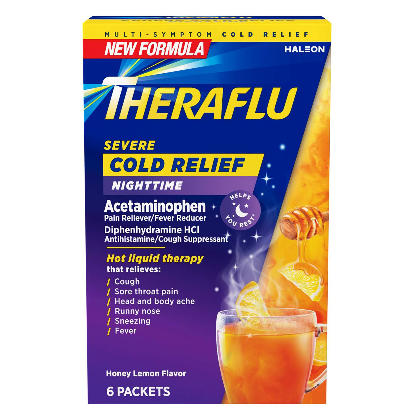 Theraflu Nighttime Severe Cold Relief Packets - Honey Lemon; image 1 of 8