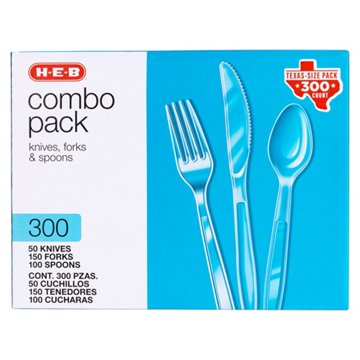 H-E-B Clear Plastic Knives, Forks & Spoons Combo - Texas-Size Pack, 300 ct