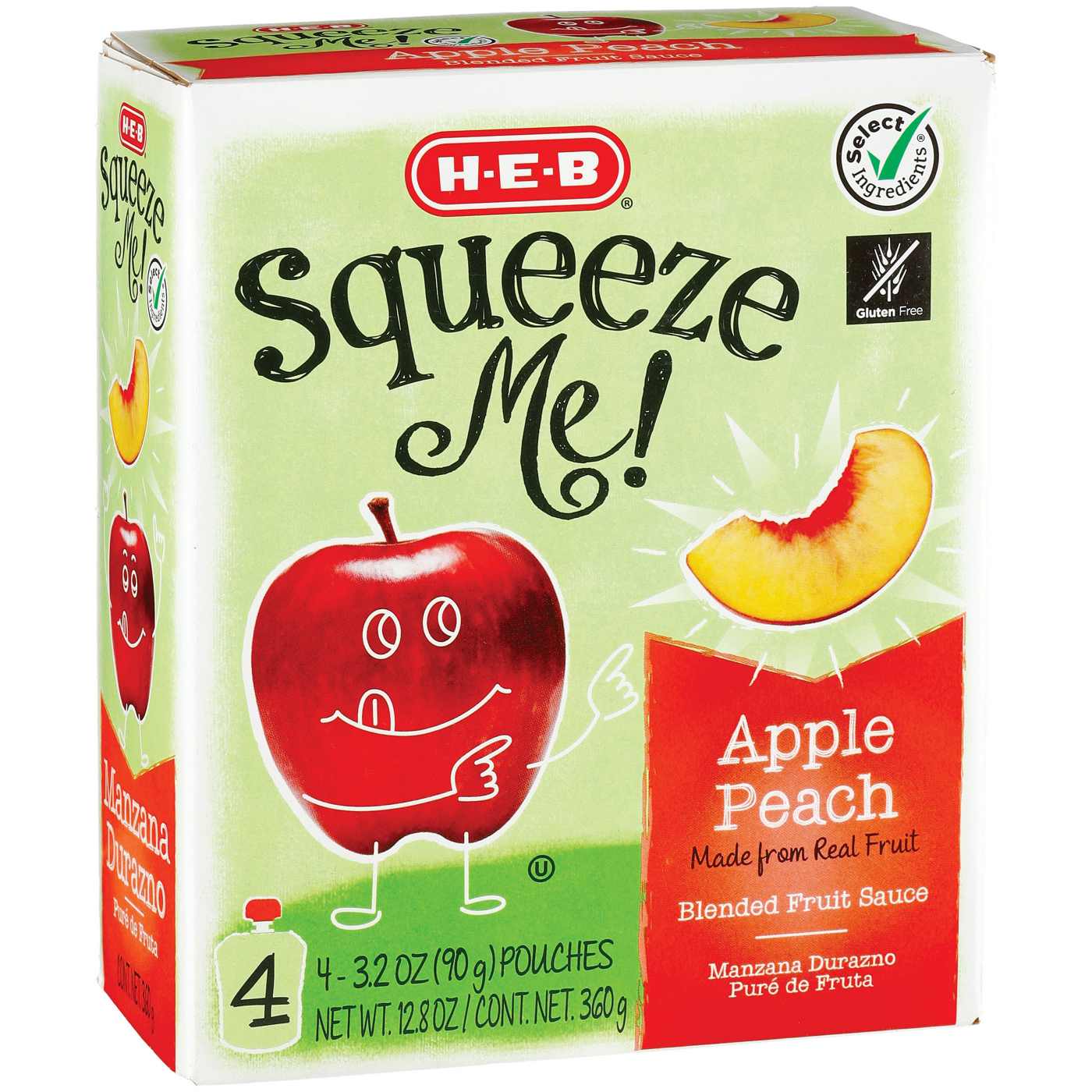 H-E-B Squeeze Me! Peach Applesauce Pouches; image 1 of 2