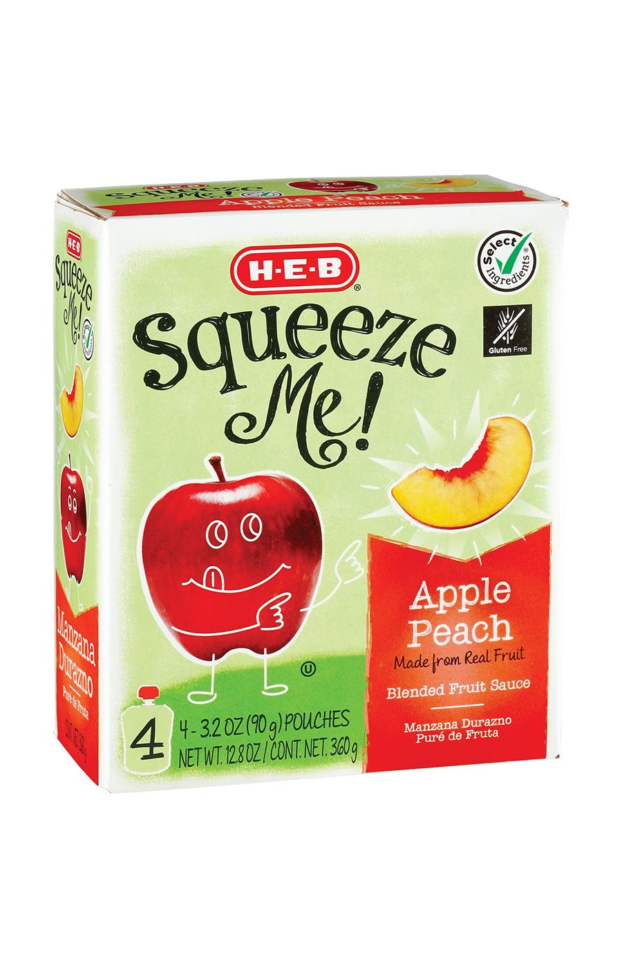 H-E-B Squeeze Me! Peach Applesauce Pouches; image 1 of 2